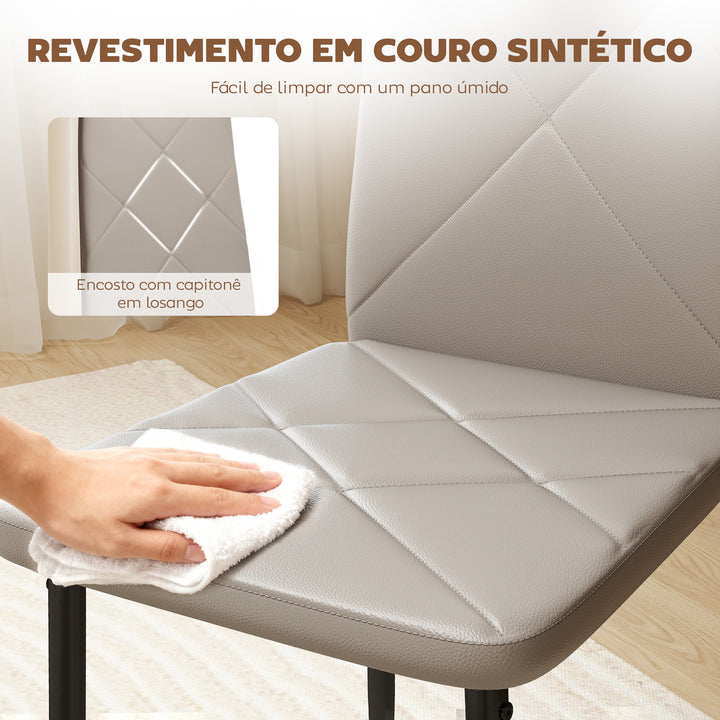 Conjunto de 4 Cadeiras de Sala de Jantar Estofadas em Couro Sintético Cadeiras de Cozinha com Encosto Alto e Pés de Aço Carga Máxima 120kg 41x50x97 cm Cinza