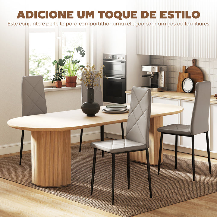 Conjunto de 4 Cadeiras de Sala de Jantar Estofadas em Couro Sintético Cadeiras de Cozinha com Encosto Alto e Pés de Aço Carga Máxima 120kg 41x50x97 cm Cinza