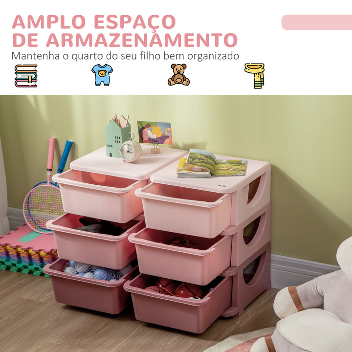 Organizador de Brinquedos com 6 Gavetas Gavetas de Arrumação para Crianças acima de 3 Anos com Bordas Arredondadas e Pegas para Sala de Jogos Quarto 75x37x56,5 cm Rosa