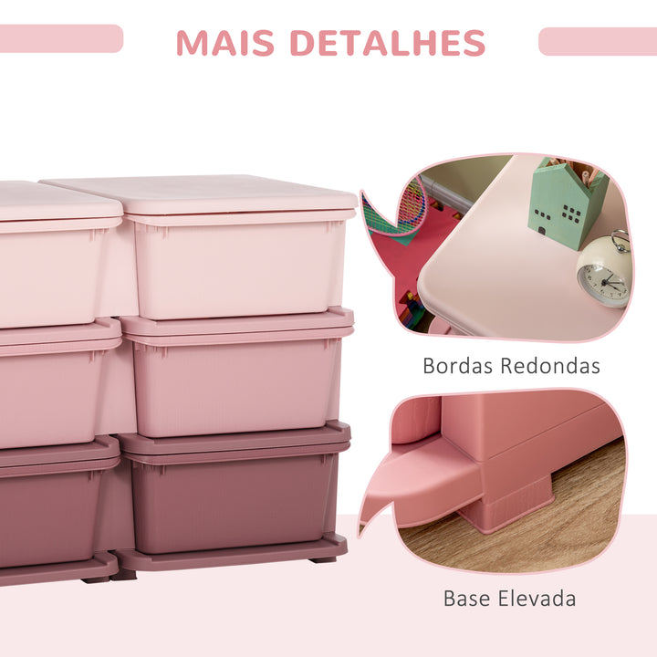 Organizador de Brinquedos com 6 Gavetas Gavetas de Arrumação para Crianças acima de 3 Anos com Bordas Arredondadas e Pegas para Sala de Jogos Quarto 75x37x56,5 cm Rosa