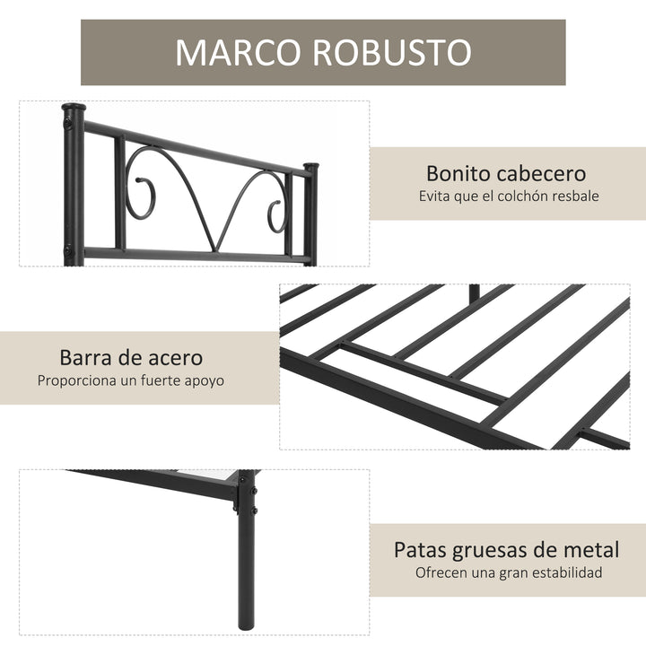 Estrutura de Cama Individual de Metal 31cm para Colchão 90x190cm com Cabeceira com Forma de Mariposa Estrutura de Cama com Espaço em Baixo de Armazenamento 95x196x100cm Preto