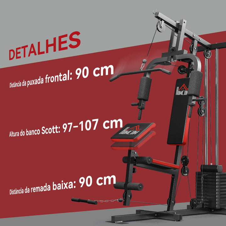 Multiestação de Musculação, Máquina com Prensa de Peito, Pesos de 65 kg, Curl de Pernas e Braços, Roldana, Carga Máxima 100 kg, para Treino em Casa, Preto