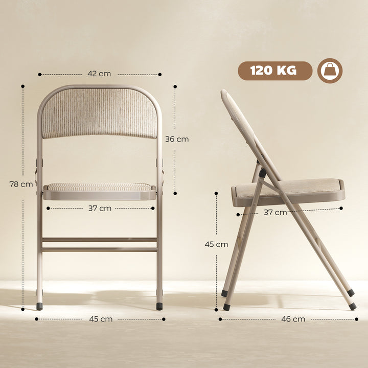 Conjunto de 2 Cadeiras Dobráveis Cadeiras Dobráveis com Encosto e Estrutura de Aço para Sala de Estar Escritório Estúdio 45x46x78 cm Bege