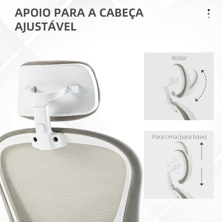 Cadeira de Escritório Basculante Cadeira de Escritório Giratória com Encosto Alto Apoio para a Cabeça Ajustável Suporte Lombar Apoio para os Braços Dobrável e Altura Ajustável Carga 120 kg 62x64x112-120 cm Cinza