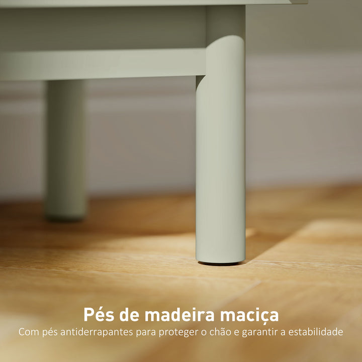 Mesa de Cabeceira Mesa de Cabeceira com Porta de Vime Prateleira Ajustável e Pés de Madeira Estilo Boémio Mesa Auxiliar para Sala de Estar Quarto 40x35x58 cm Verde Claro