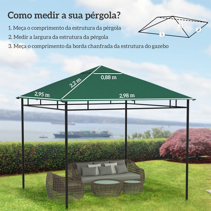 Cobertura de Substituição de 3x3m para Pérgola de Jardim com 8 Orifícios de Drenagem e Ventilação Verde