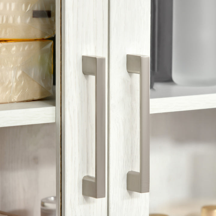 Armário Casa de Banho de Parede com 2 Portas de Vidro e Prateleira Ajustável Móvel Suspenso de Casa de Banho para Cozinha Dormitório Estilo Moderno 60x19,5x54cm Branco