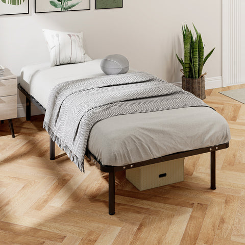 Estrutura de Cama 90x190 cm Altura 26 cm Plataforma de Aço com Espaço de Armazenamento em Madeira de Álamo Fácil de Montar Capacidade 300 kg Preto