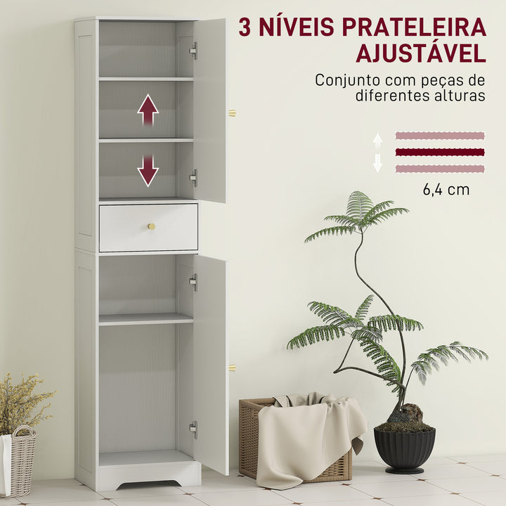 Coluna Casa de Banho com 2 Portas Arqueadas Gaveta e Prateleiras Ajustáveis Armário Alto Estreito de Casa de Banho Estilo Moderno para Sala de Estar Lavabo Cozinha 40x29,5x170 cm Branco com Veios