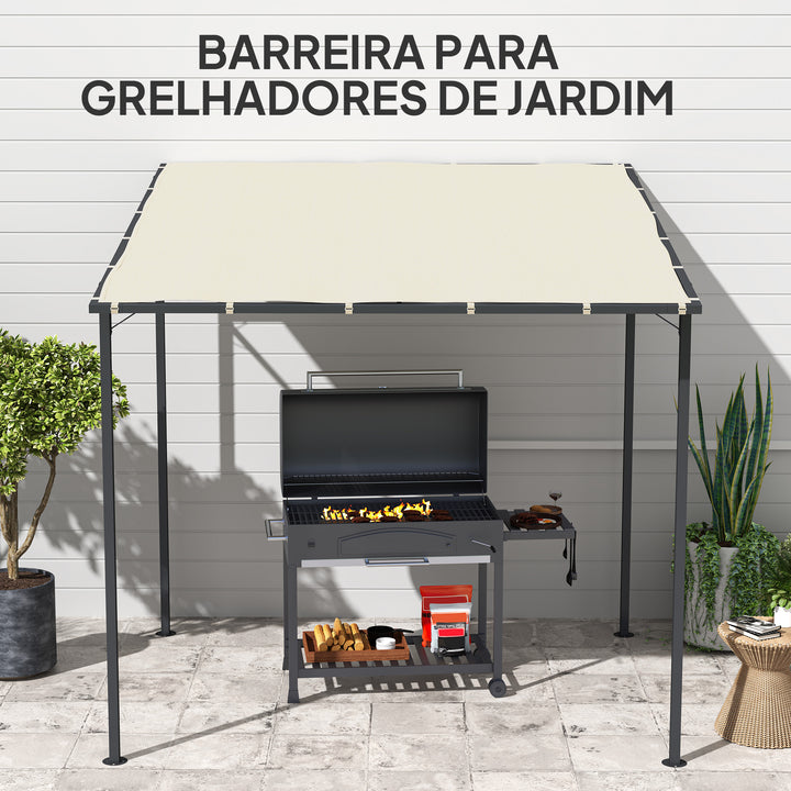 Pérgola de Parede 2,4x2,4 m Pérgola de Jardim com Teto Inclinado Proteção UV 30+ Impermeável e Estrutura de Metal para Pátio Terraço Varanda Creme