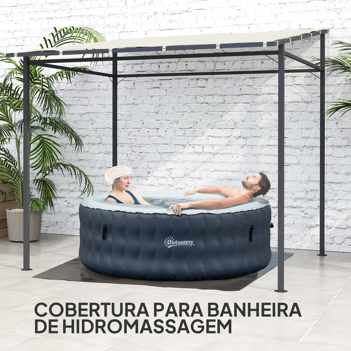 Pérgola de Parede 2,4x2,4 m Pérgola de Jardim com Teto Inclinado Proteção UV 30+ Impermeável e Estrutura de Metal para Pátio Terraço Varanda Creme