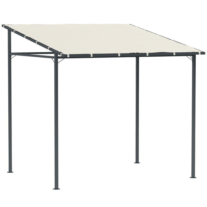 Pérgola de Parede 2,4x2,4 m Pérgola de Jardim com Teto Inclinado Proteção UV 30+ Impermeável e Estrutura de Metal para Pátio Terraço Varanda Creme