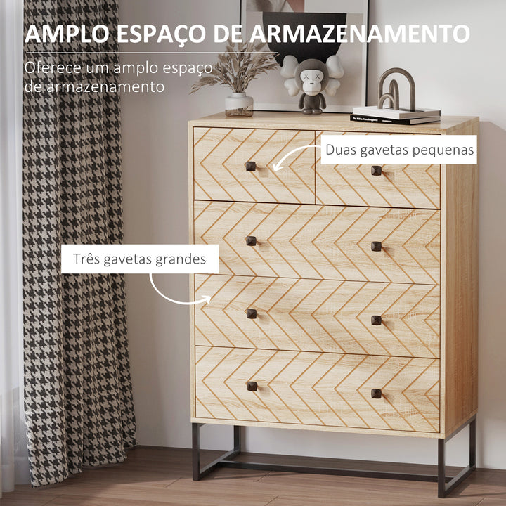 Cômoda tipo armário auxiliar com 5 Gavetas amplo espaço de Armazenamento para Escritório sala de estar 80x39.5x110cm