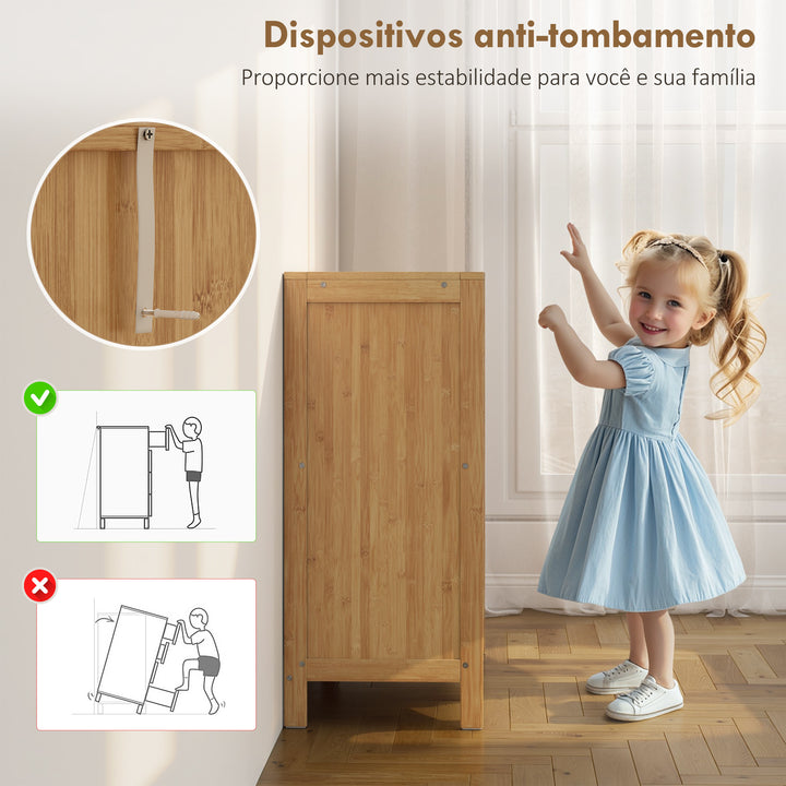 Sapateira de Bambu com 2 Portas de Correr de Ripas Sapateira de Entrada com Prateleiras Ajustáveis para 16 Pares de Sapatos 80x35x80 cm Madeira