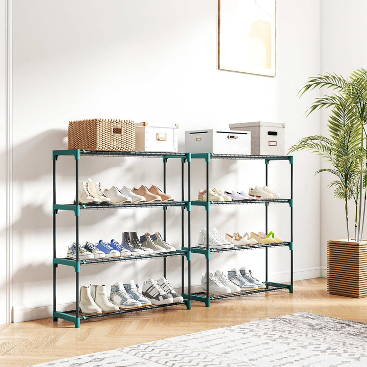 Conjunto de 2 Suportes para Plantas de 4 Níveis para Interior e Exterior, Prateleiras de Aço com Conectores para Montagem Fácil, Estantes para Vasos, Jardim, Varanda, Verde