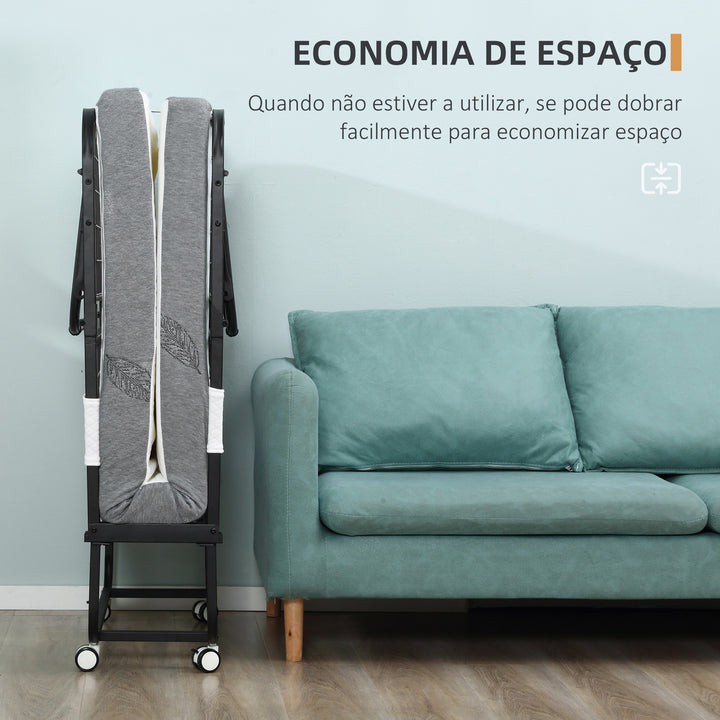 Cama Dobrável 200x75x42,5cm Cama de Campismo Portátil com Colchão Individual Rodas e Freios Carga Máxima 150kg para Dormitórios Branco