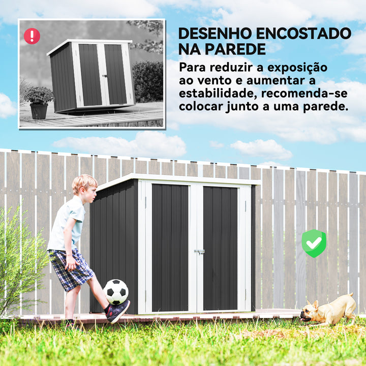 Abrigo de Jardim 1,26 m² 147x86x134 cm Abrigo de Exterior de Aço Galvanizado com 2 Portas para Armazenamento de Ferramentas Preto