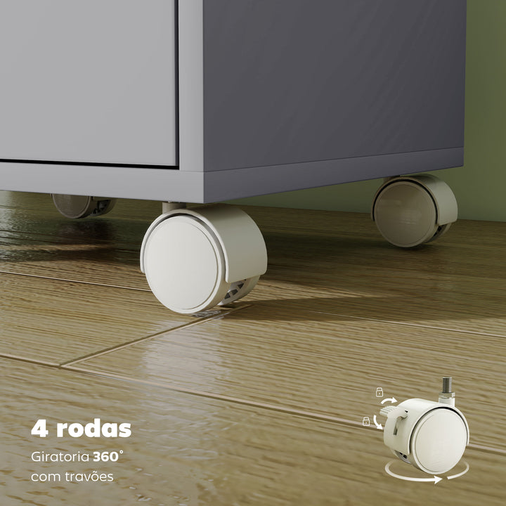 Bloco de Gavetas Móvel Arquivador com 6 Gavetas Suporte para Impressora com Rodas Guias Deslizantes Silenciosas para Escritório Casa 40x35x63 cm Cinzento