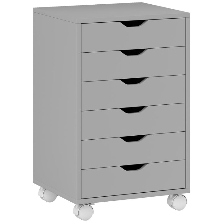 Bloco de Gavetas Móvel Arquivador com 6 Gavetas Suporte para Impressora com Rodas Guias Deslizantes Silenciosas para Escritório Casa 40x35x63 cm Cinzento