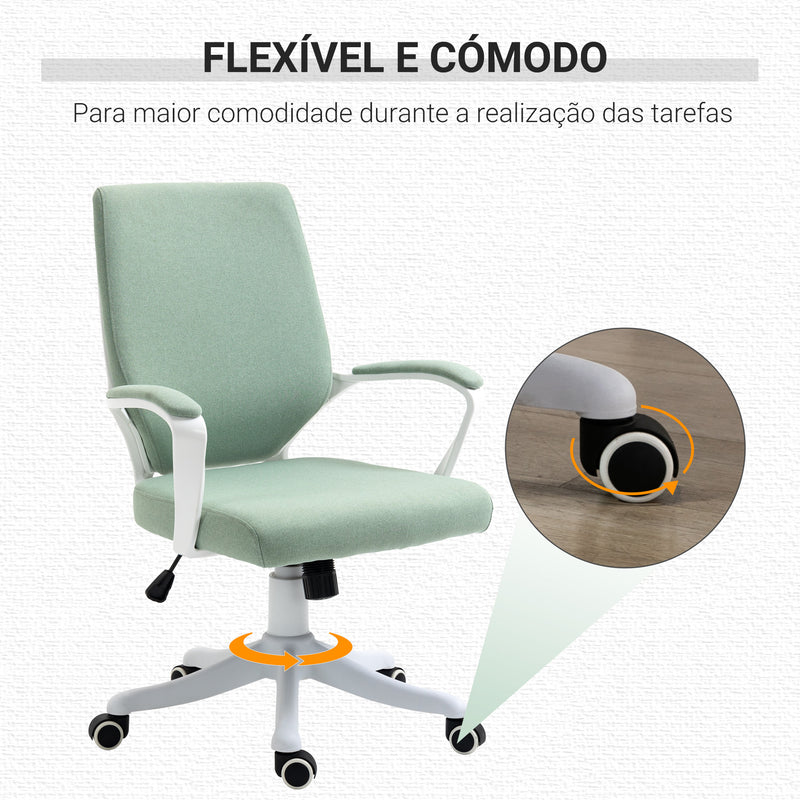 Cadeira de Escritório Giratória Cadeira de Escritório Ergonómica com Altura Ajustável Apoio para os Braços Acolchoado e Suporte Lombar Carga Máxima 120 kg 62x69x92-100 cm Verde