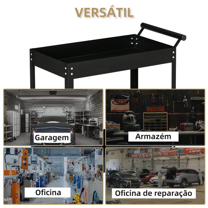 Carrinho de Ferramentas de 2 Níveis Carro de de Ferramentas com Rodas para Garagem Oficina Mecânica Carga Máxima 150 kg 84,5x38x84 cm Preto