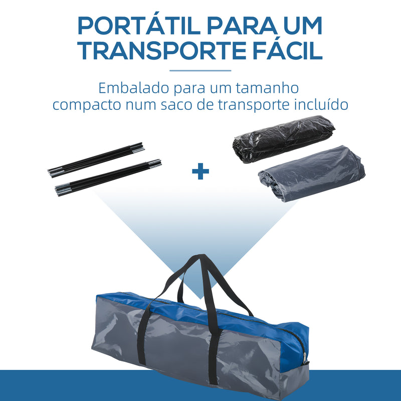 Tenda de Campismo para 4 Pessoas Tenda de Campismo com Janelas 2 Bolsos e Bolsa de Transporte 300x250x130 cm Cinza e Azul