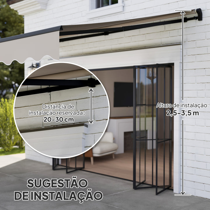 Toldo Manual Retrátil 360x220 cm Toldo para Balcão com Manivela de Alumínio e Proteção UV30+ Toldo Enrolável de Exterior para Jardim Terraço Janelas Creme
