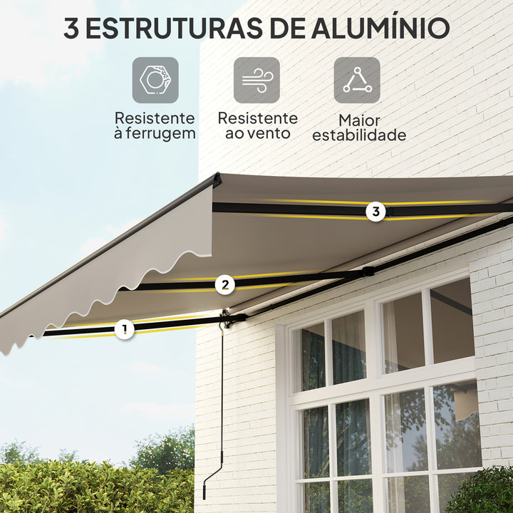 Toldo Manual Retrátil 360x220 cm Toldo para Balcão com Manivela de Alumínio e Proteção UV30+ Toldo Enrolável de Exterior para Jardim Terraço Janelas Creme