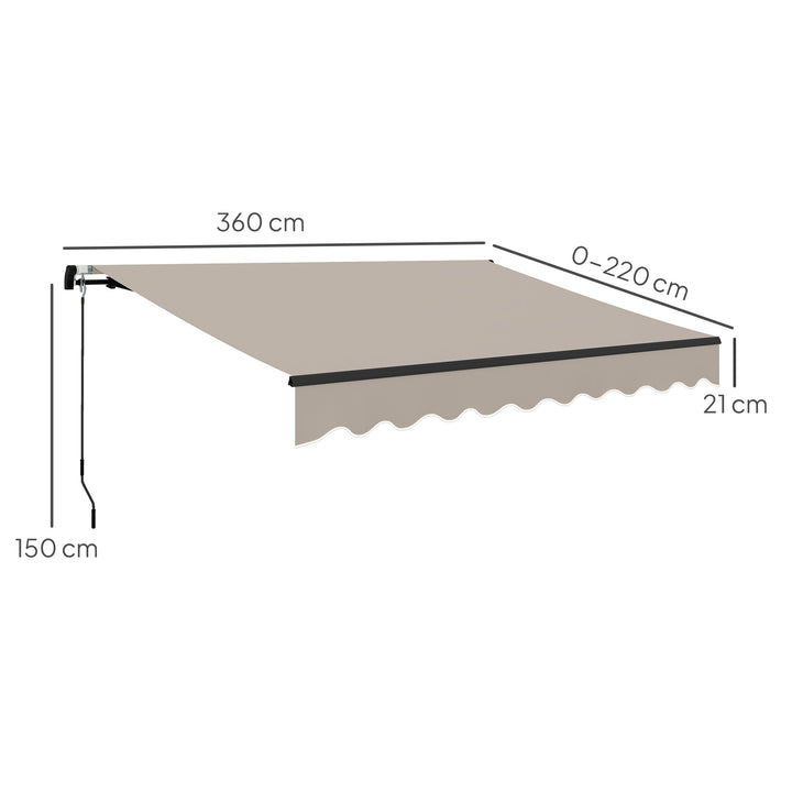 Toldo Manual Retrátil 360x220 cm Toldo para Balcão com Manivela de Alumínio e Proteção UV30+ Toldo Enrolável de Exterior para Jardim Terraço Janelas Creme