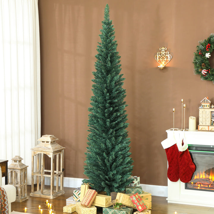 Árvore de Natal Slim 210 cm Árvore de Natal Artificial com 401 Ramos Suporte Metálico Fácil de Montar Decoração para Interior Casa Escritório Verde
