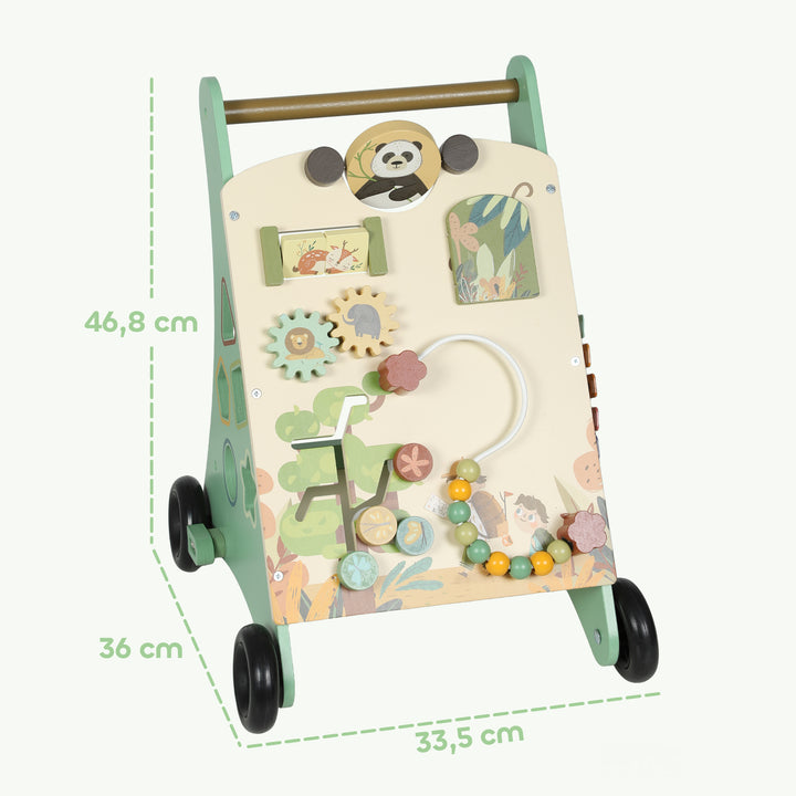 Andador de Madeira para Bebé Centro de Atividades de Aprendizagem Montessori com Controlo de Velocidade com Xilofone Engrenagens Labirinto Contas para Crianças a partir de 18 Meses 33,5x36x46,8 cm Verde