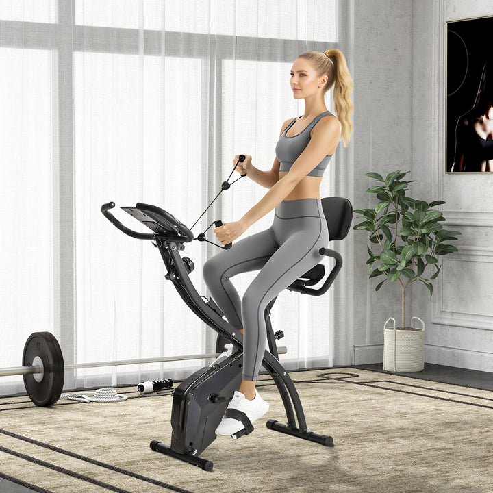 Bicicleta ergométrica dobrável ajustável em altura e resistência com tela LCD e assento com encosto 51x97x115 cm Preto