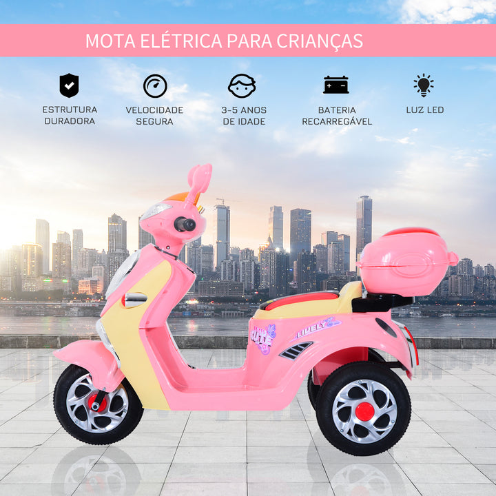 Mota elétrica Infantil para crianças acima de 3 anos com Bagagem 6V de Bateria 108x51x75cm Rosa
