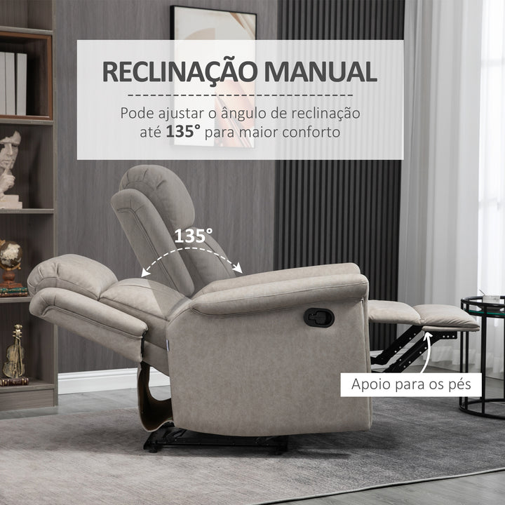 Poltrona Relax Reclinável Manual Poltrona Relax em Tecido com Apoios de Braço Apoio para os Pés Encosto Alto Almofadada Poltrona Reclinável até 135º para Sala Quarto, Escritório 78x96x102 cm Cinza