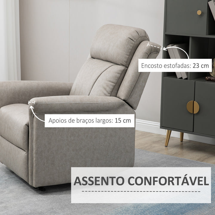 Poltrona Relax Reclinável Manual Poltrona Relax em Tecido com Apoios de Braço Apoio para os Pés Encosto Alto Almofadada Poltrona Reclinável até 135º para Sala Quarto, Escritório 78x96x102 cm Cinza