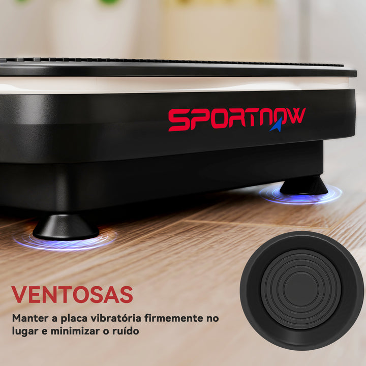 Plataforma Vibratória 99 Velocidades 3 Programas Plataforma de Vibração Muscular com Bluetooth Ecrã LED Luzes Com Controlo Remoto Bandas Elásticas Para Exercício em Casa 47x32x12 cm Preto
