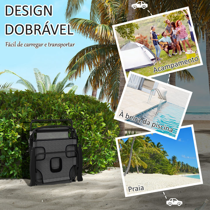 Espreguiçadeira Dobrável Espreguiçadeira de Jardim com Encosto Ajustável em 4 Níveis Orifício de Leitura e Almofada de Apoio à Cabeça para Terraço Piscina 194x72x31 cm Cinza