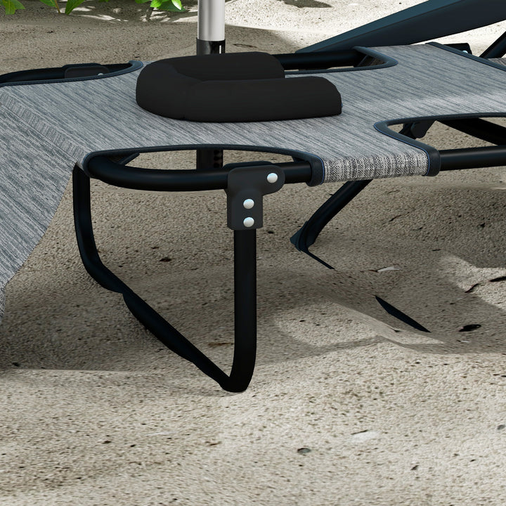 Espreguiçadeira Dobrável Espreguiçadeira de Jardim com Encosto Ajustável em 4 Níveis Orifício de Leitura e Almofada de Apoio à Cabeça para Terraço Piscina 194x72x31 cm Cinza