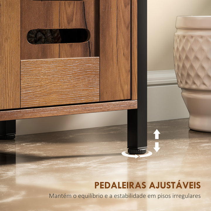 Móvel para Lavatório Pousar Móvel de Casa de Banho Industrial 2 Portas de Ripas com Fecho Magnético Prateleira Ajustável para Lavatórios sem Pedestal 60x30x60 cm Castanho Rústico