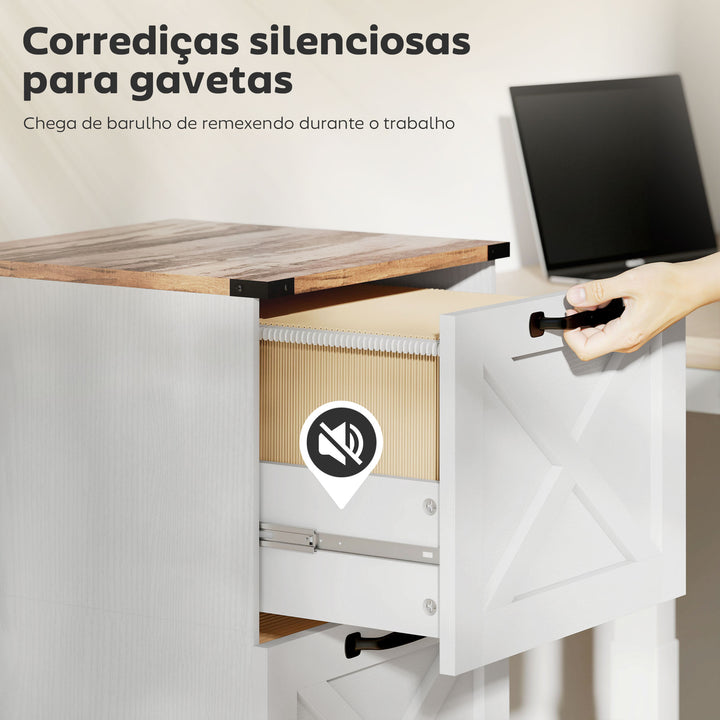 Móvel para Escritório com 2 Gavetas Bloco de Gavetas de Escritório Móvel Arquivador Suporte para Impressora com Trilho Suspenso para A4 e Carta 40x40x71 cm Branco