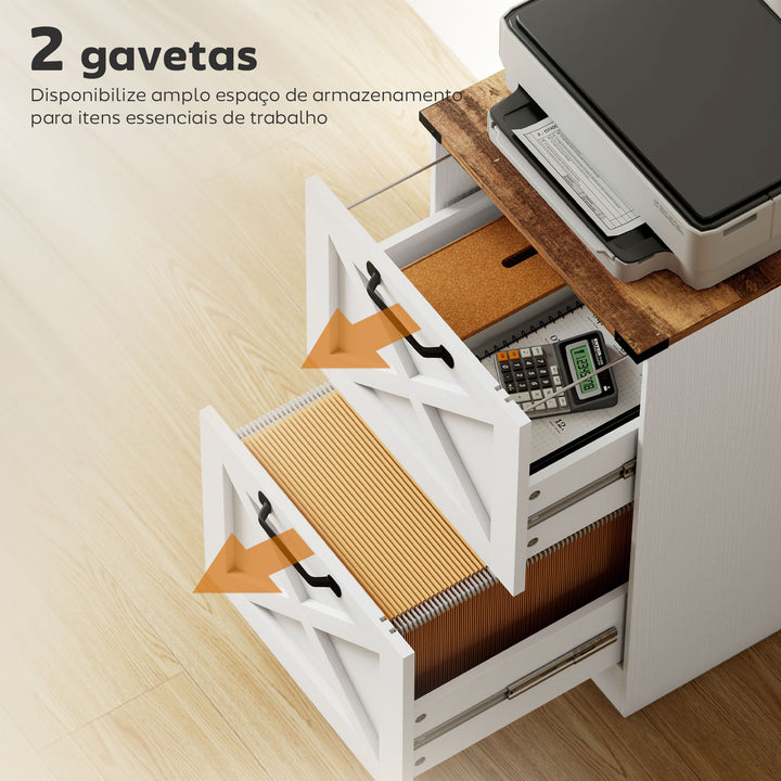 Móvel para Escritório com 2 Gavetas Bloco de Gavetas de Escritório Móvel Arquivador Suporte para Impressora com Trilho Suspenso para A4 e Carta 40x40x71 cm Branco