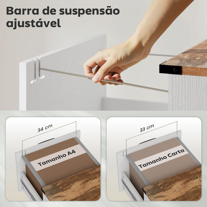 Móvel para Escritório com 2 Gavetas Bloco de Gavetas de Escritório Móvel Arquivador Suporte para Impressora com Trilho Suspenso para A4 e Carta 40x40x71 cm Branco
