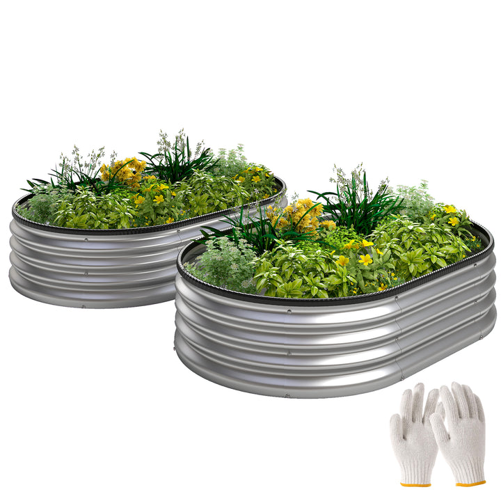 Conjunto de 2 Caixas de Plantio Grandes de Exterior em Aço Galvanizado Caixas de Plantio Modulares com Base Aberta para Plantas Resistente às Intempéries 135x90x30 cm Prateado