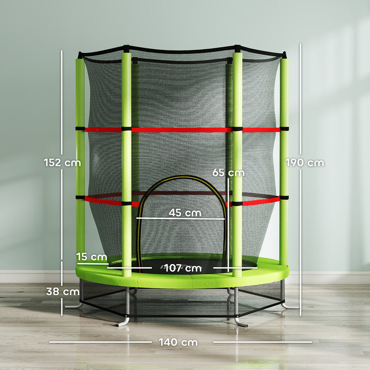 Trampolim Infantil Ø140x190 cm Trampolim para Crianças de 3-6 Anos com Rede de Segurança Carga 45 kg para Interior Verde