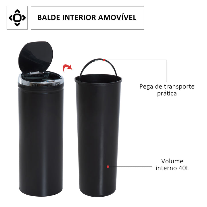 Balde do Lixo Automático 50L Lixeira de Cozinha com Sensor de Movimento Tampa de Fecho Suave e Silencioso Estrutura em Aço Inoxidável para Sala de Jantar Escritório Preto