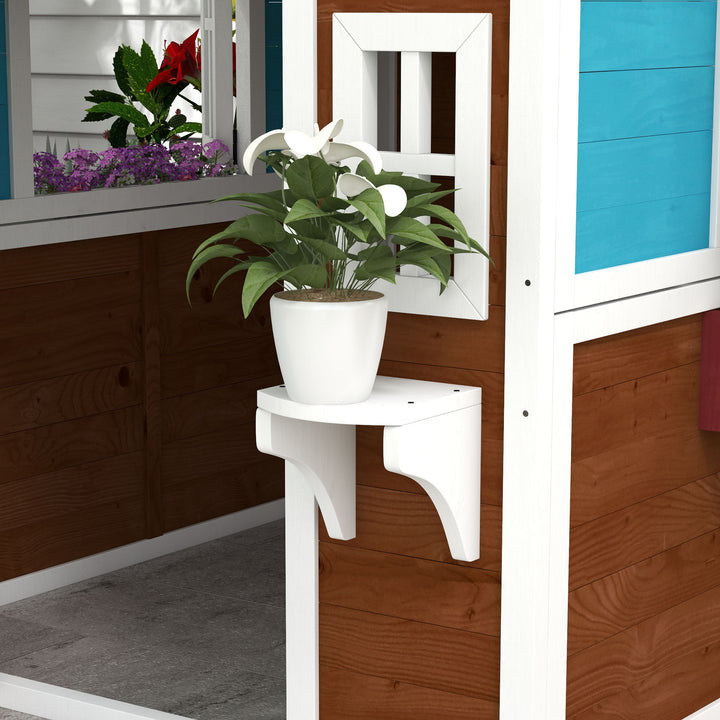 Casa de Jardim Infantil Casa de Madeira para Crianças com Porta Janelas Floreiras e Prateleiras 114x126,4x135 cm Castanho Escuro