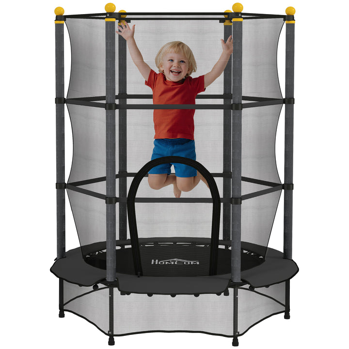 Trampolim para Crianças acima de 3 Anos Cama Elástica Infantil com Rede de Segurança e Estrutura de Aço para Interiores e Exteriores Carga 50kg Ø140x190 cm Preto