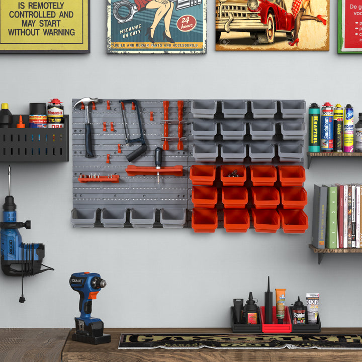 Organizador de ferramentas com caixas e ganchos 63,5x22,5x95,5cm cinza e vermelho