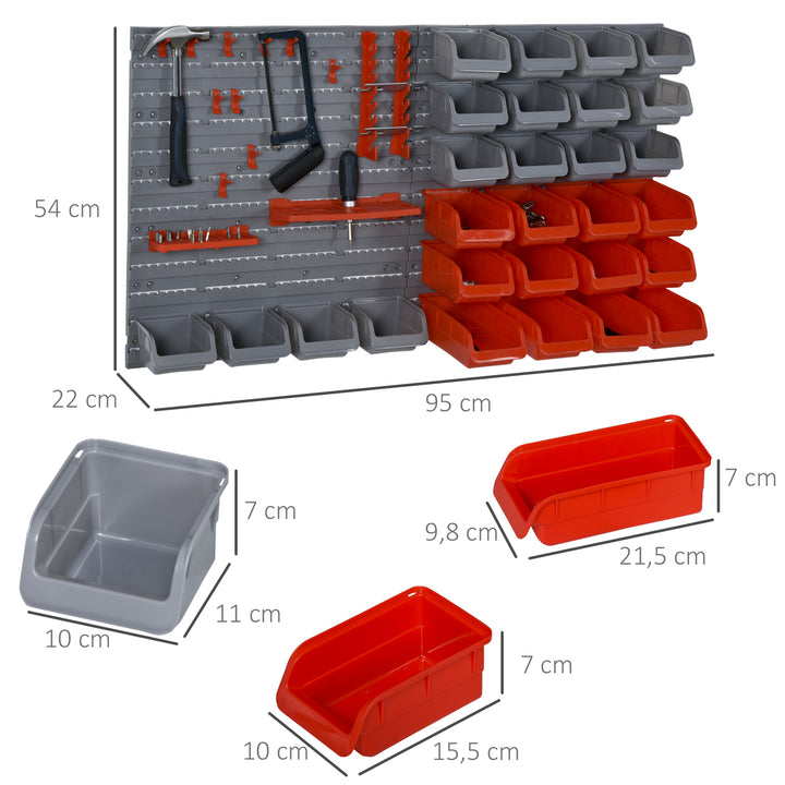 Organizador de ferramentas com caixas e ganchos 63,5x22,5x95,5cm cinza e vermelho