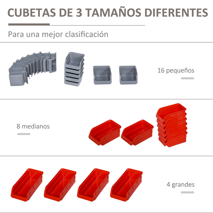 Organizador de ferramentas com caixas e ganchos 63,5x22,5x95,5cm cinza e vermelho